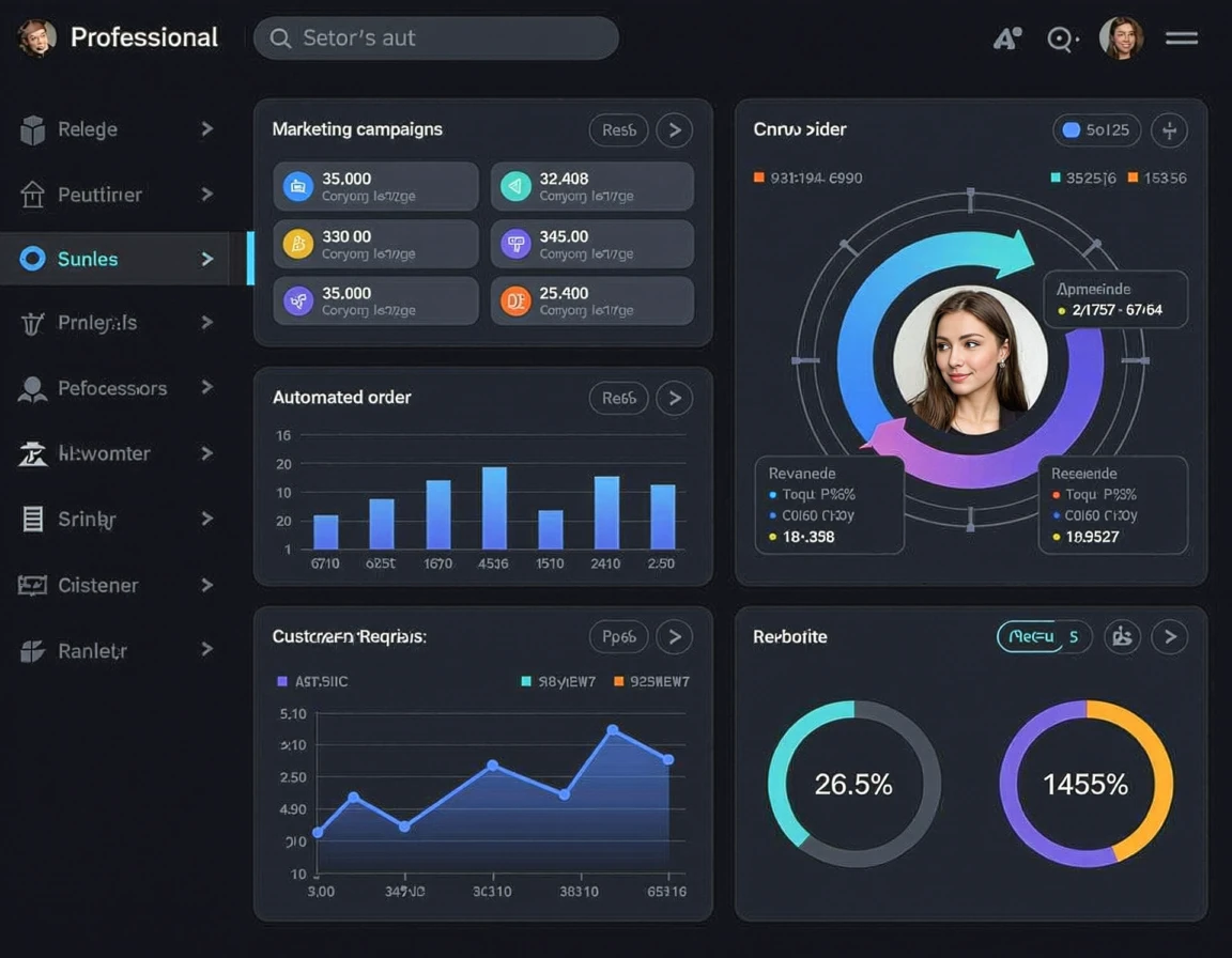 Sales dashboard with analytics, marketing campaigns, and automated order processing