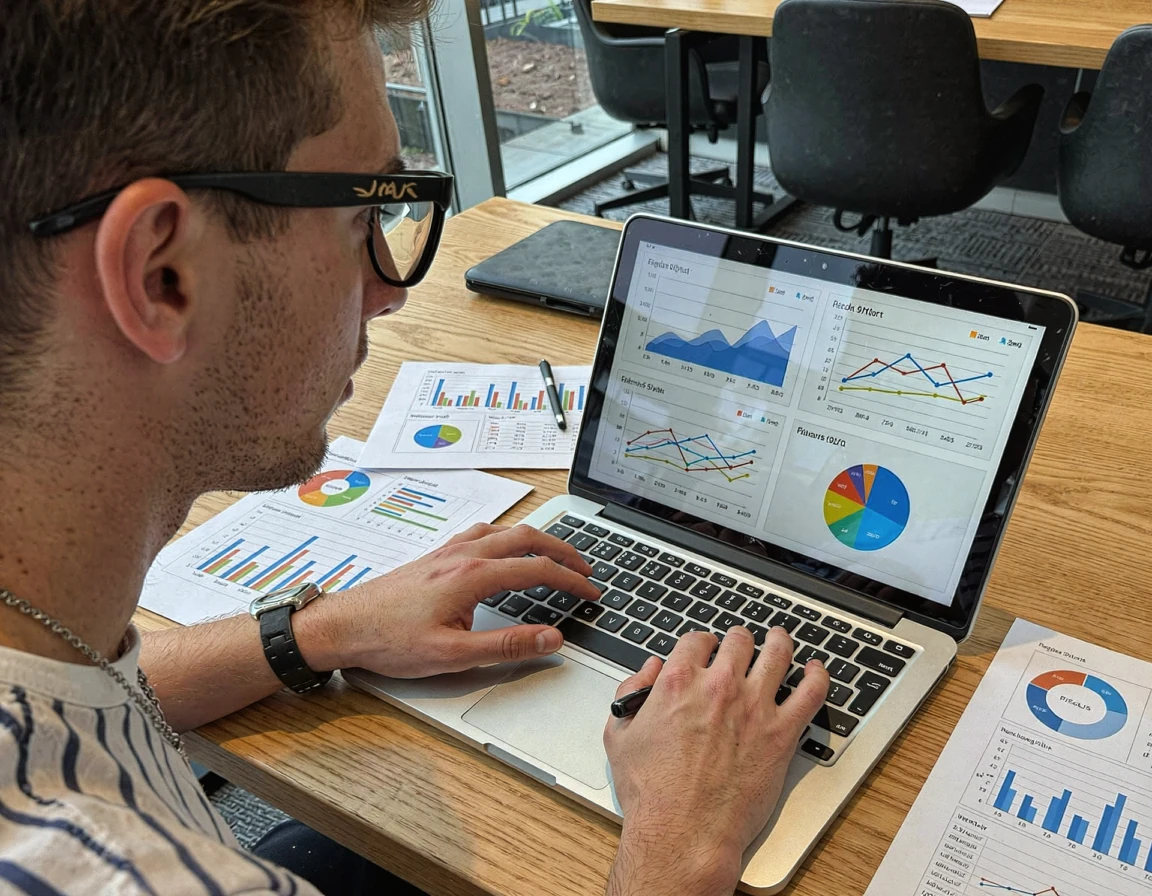 Entrepreneur researching niche markets and analyzing product trends