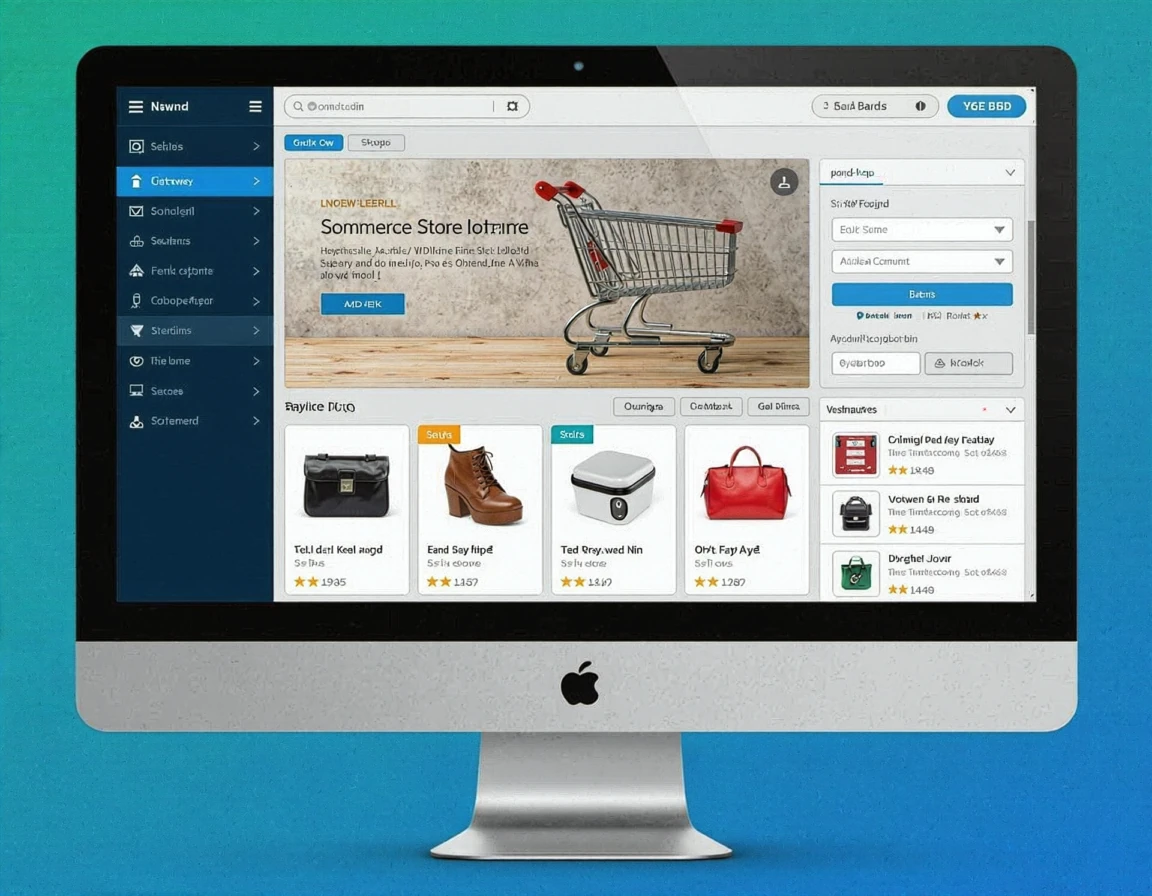 E-commerce store setup interface with product listings and payment configuration